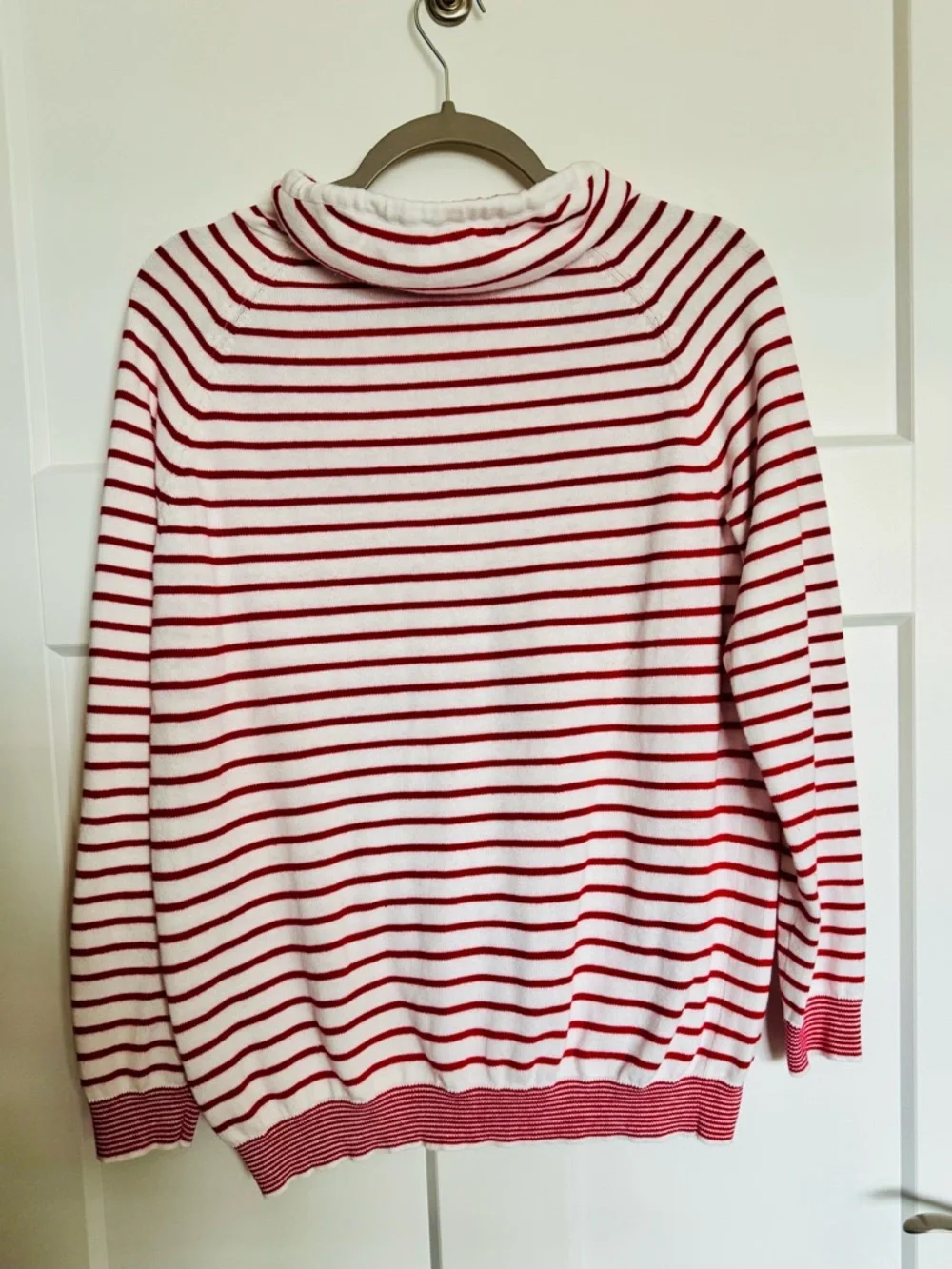 Amour Vert Kaitlyn White Red Striped Cowl Neck Drawstring Pullover Sweater Sz M